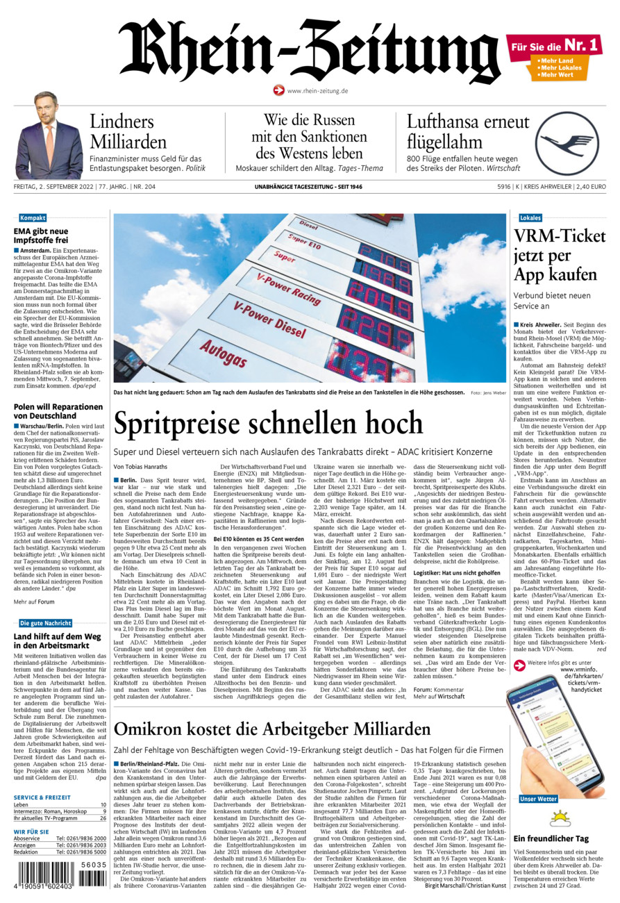 Rhein-Zeitung Kreis Ahrweiler vom Freitag, 02.09.2022