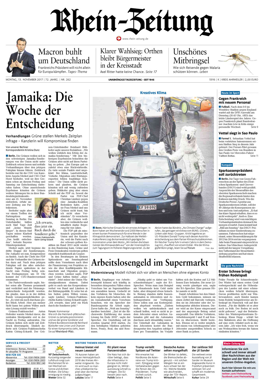Rhein-Zeitung Kreis Ahrweiler vom Montag, 13.11.2017