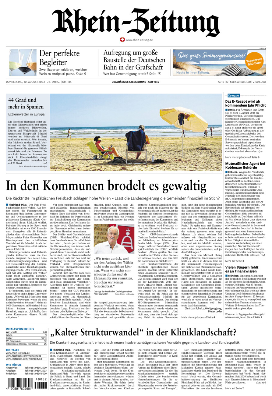 Rhein-Zeitung Kreis Ahrweiler vom Donnerstag, 10.08.2023