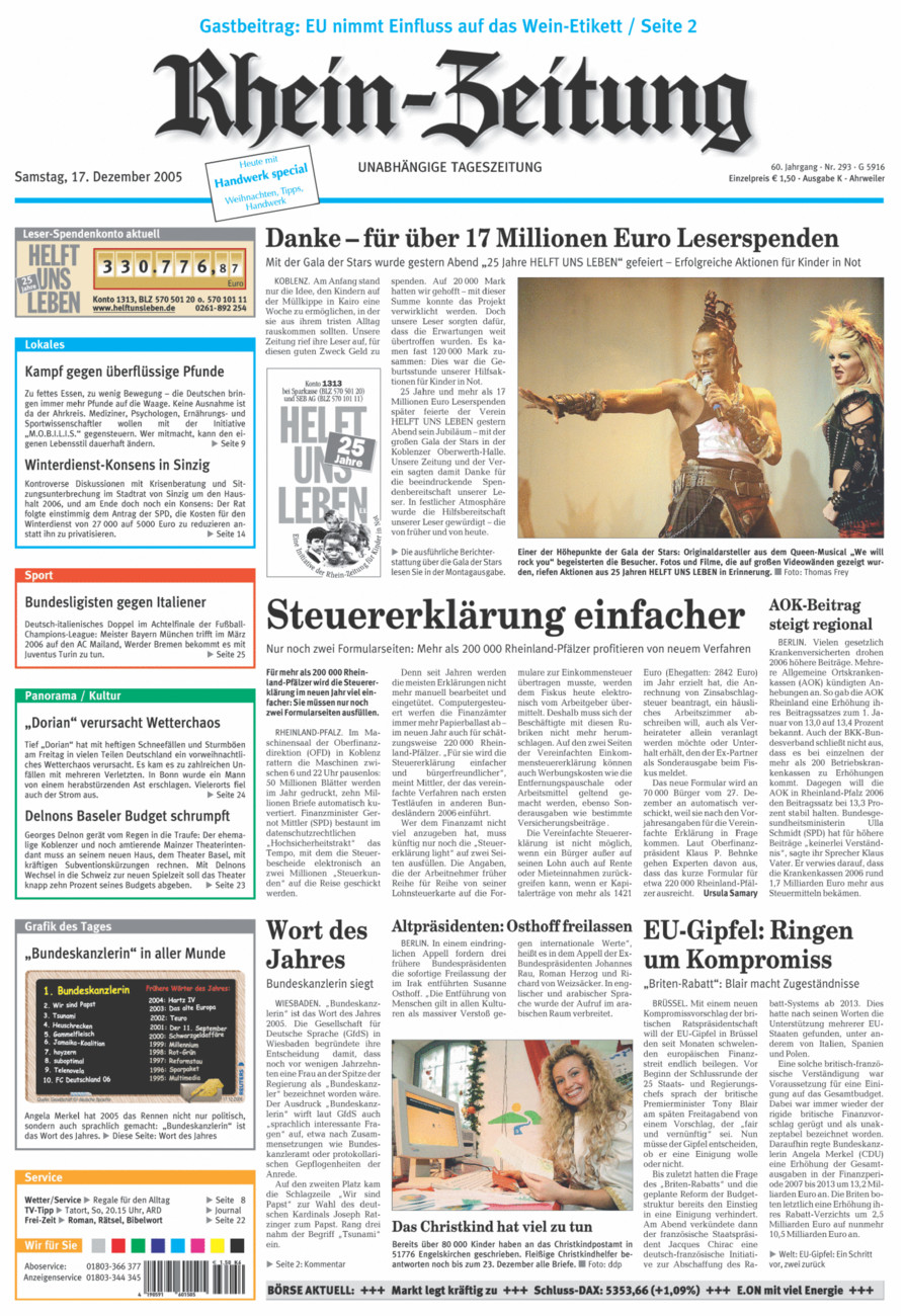 Rhein-Zeitung Kreis Ahrweiler vom Samstag, 17.12.2005