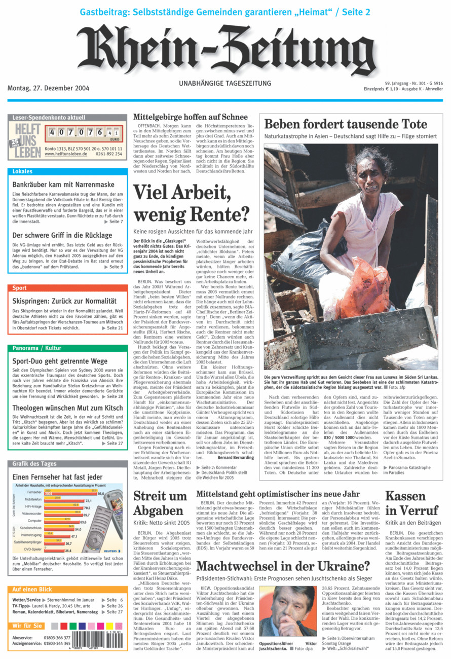 Rhein-Zeitung Kreis Ahrweiler vom Montag, 27.12.2004