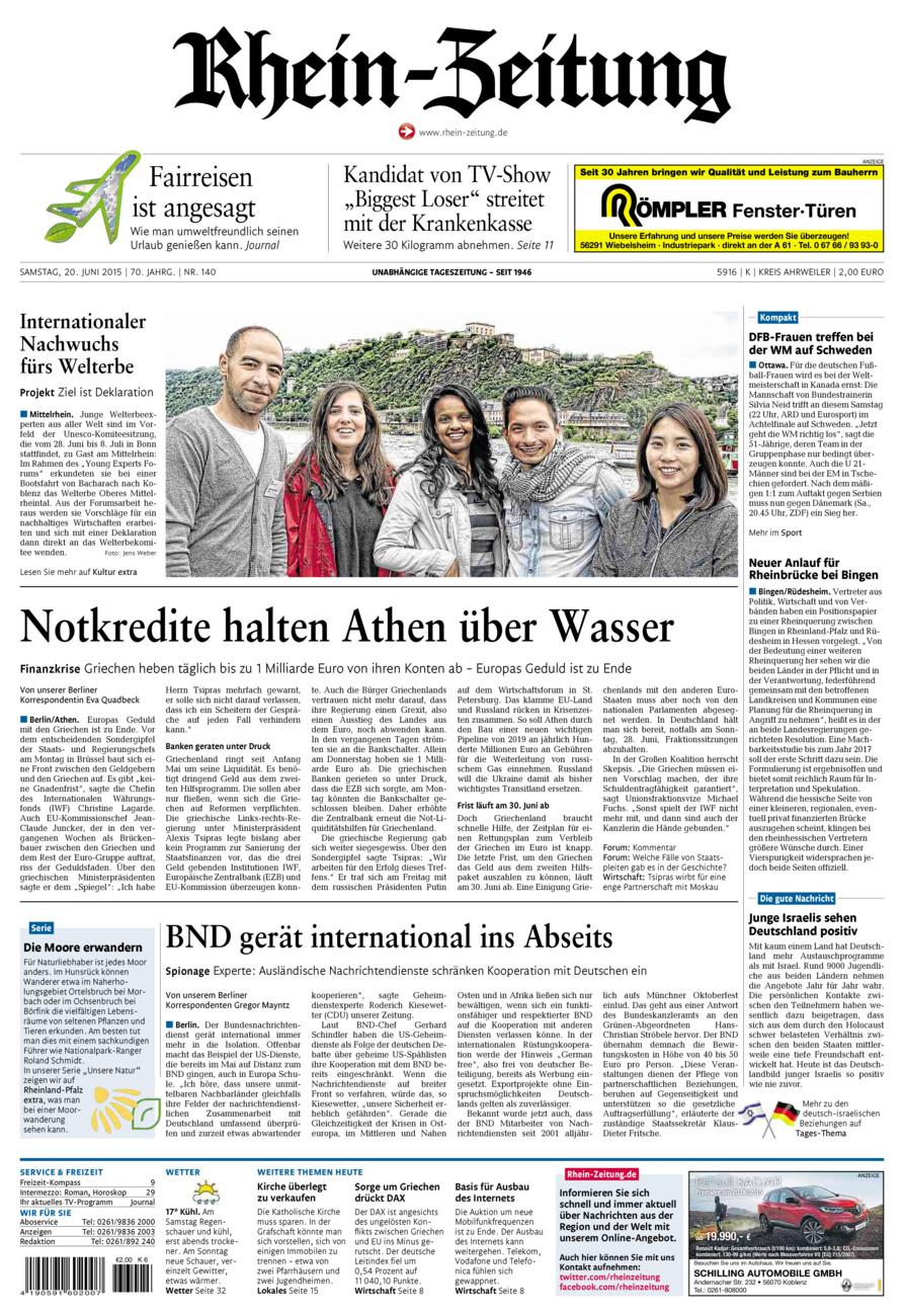 Rhein-Zeitung Kreis Ahrweiler vom Samstag, 20.06.2015