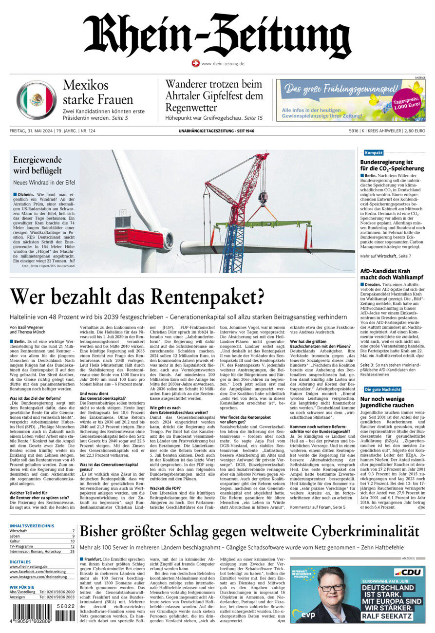 Rhein-Zeitung Kreis Ahrweiler vom Freitag, 31.05.2024