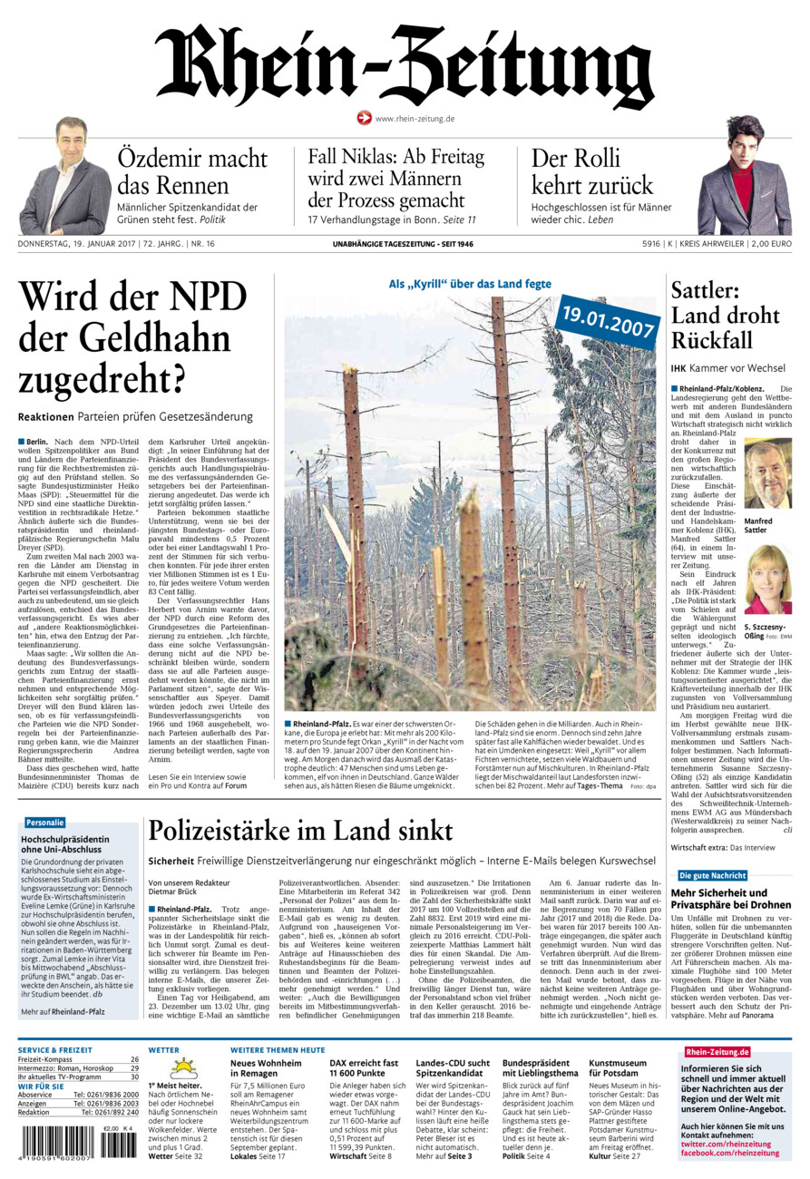 Rhein-Zeitung Kreis Ahrweiler vom Donnerstag, 19.01.2017