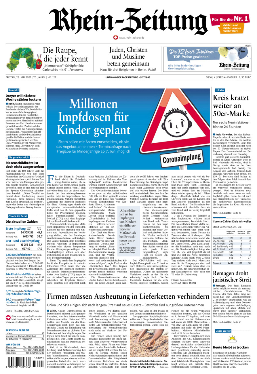 Rhein-Zeitung Kreis Ahrweiler vom Freitag, 28.05.2021