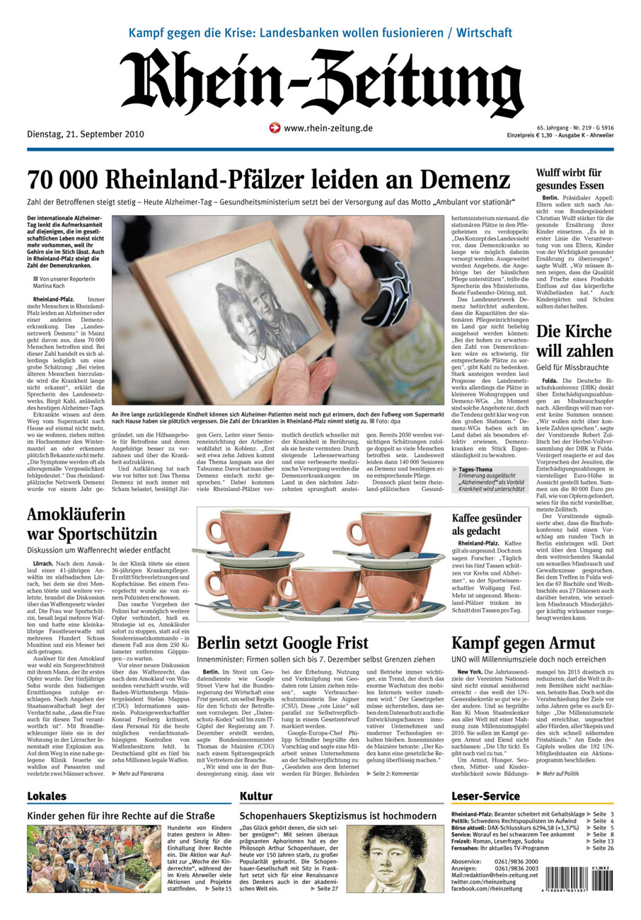 Rhein-Zeitung Kreis Ahrweiler vom Dienstag, 21.09.2010