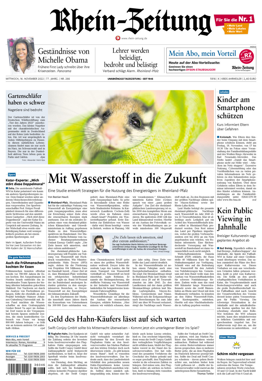 Rhein-Zeitung Kreis Ahrweiler vom Mittwoch, 16.11.2022