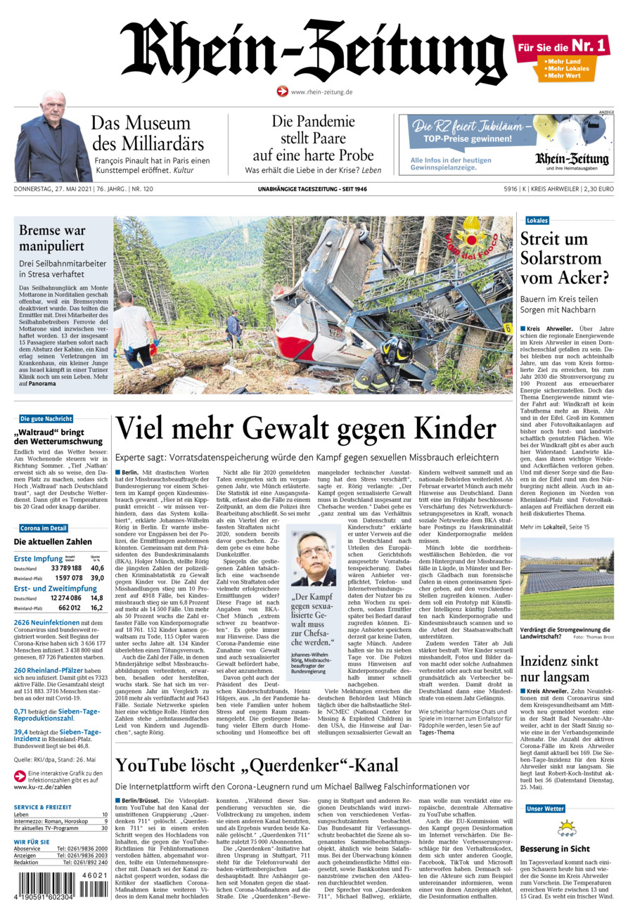 Rhein-Zeitung Kreis Ahrweiler vom Donnerstag, 27.05.2021