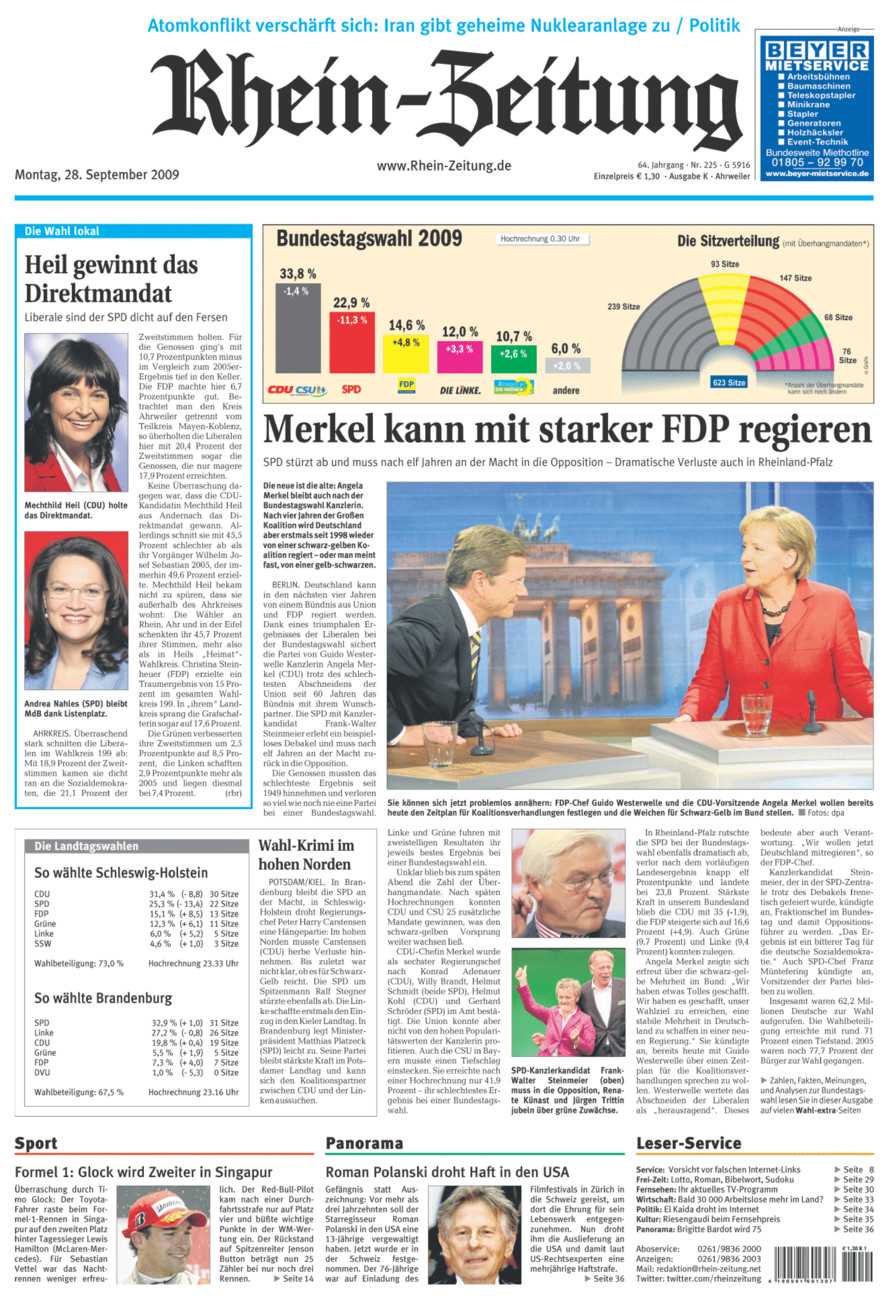 Rhein-Zeitung Kreis Ahrweiler vom Montag, 28.09.2009