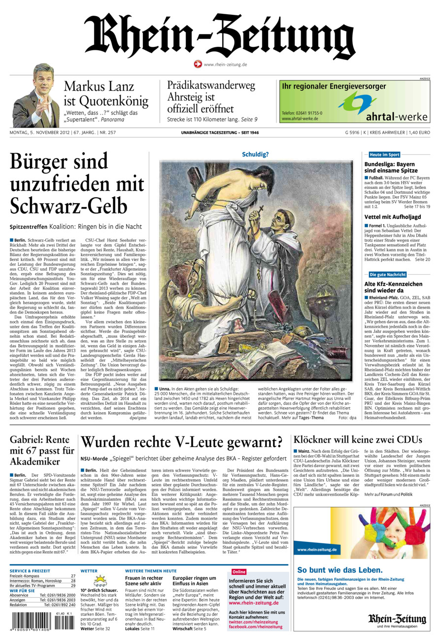 Rhein-Zeitung Kreis Ahrweiler vom Montag, 05.11.2012