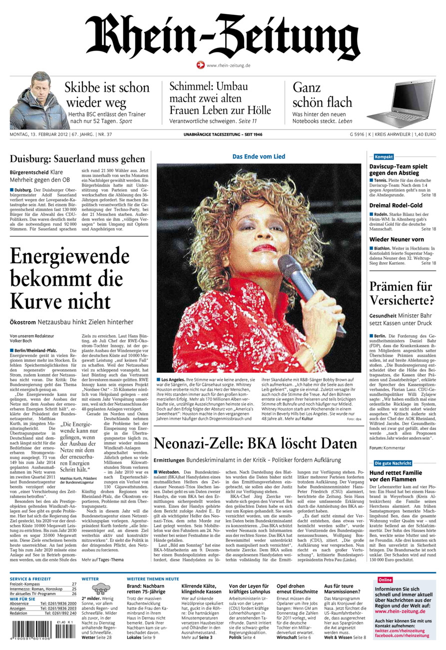 Rhein-Zeitung Kreis Ahrweiler vom Montag, 13.02.2012
