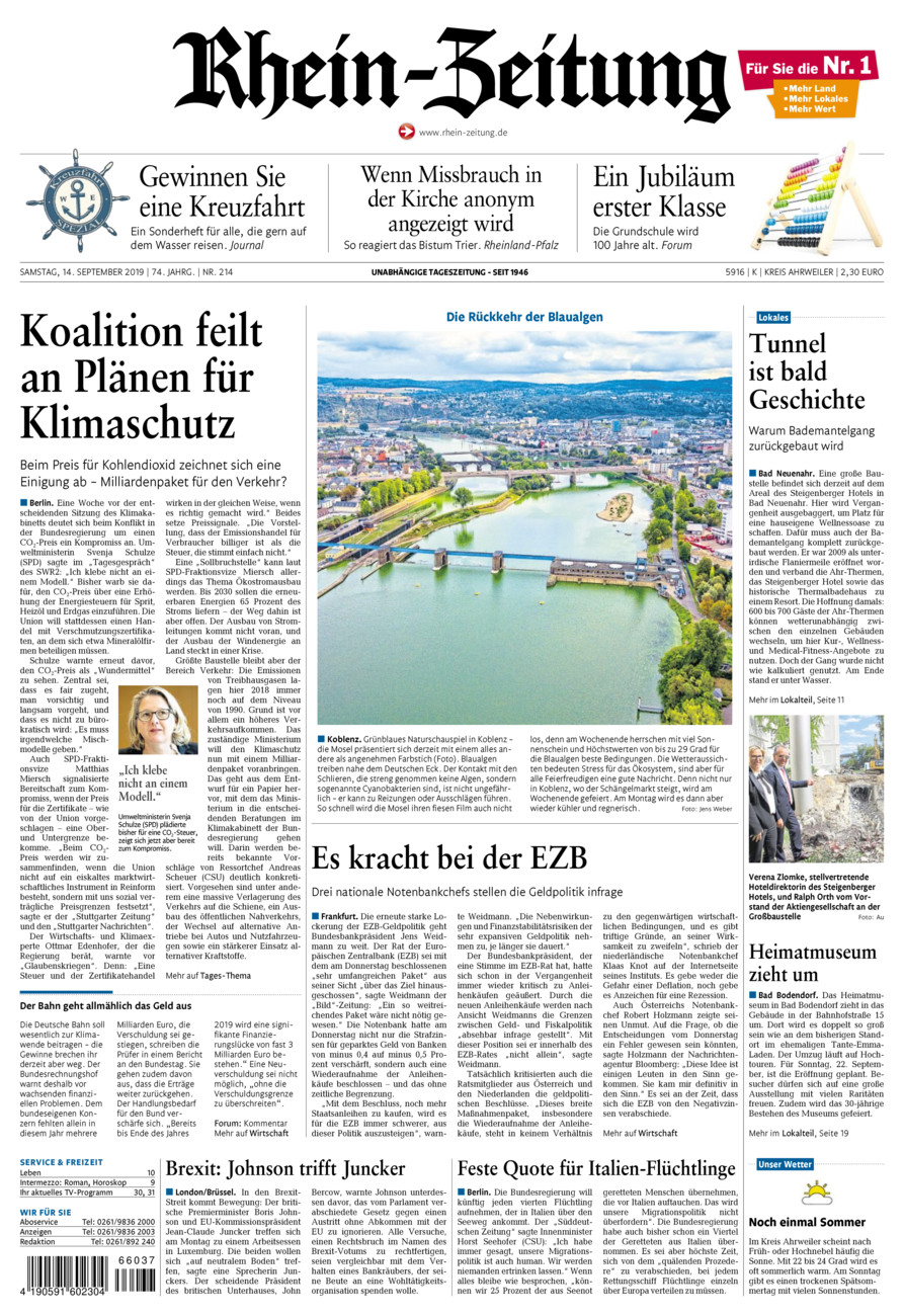 Rhein-Zeitung Kreis Ahrweiler vom Samstag, 14.09.2019