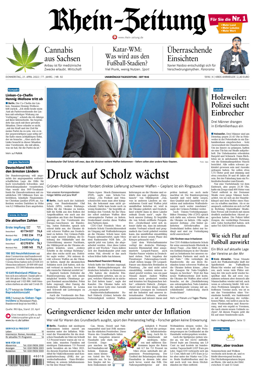 Rhein-Zeitung Kreis Ahrweiler vom Donnerstag, 21.04.2022
