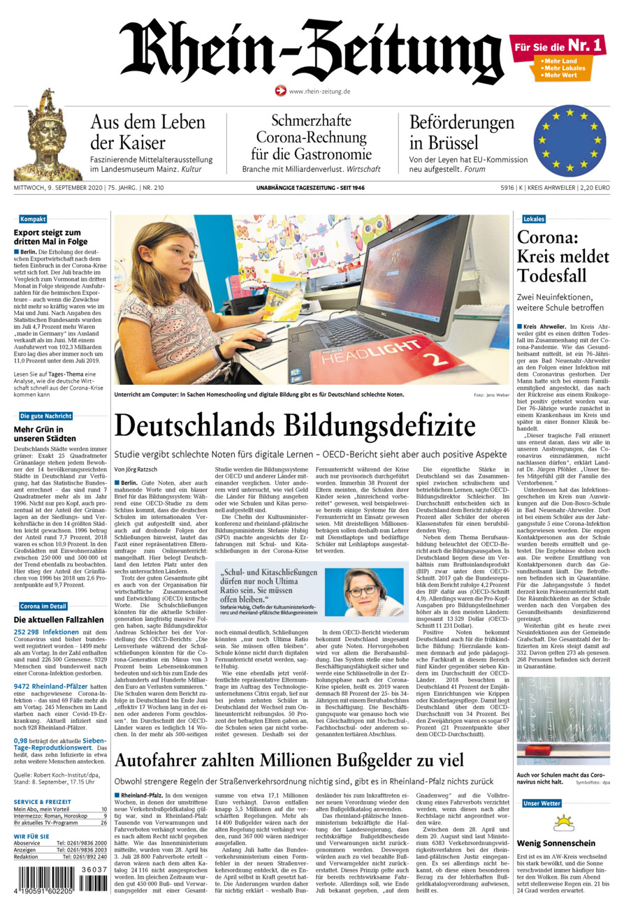 Rhein-Zeitung Kreis Ahrweiler vom Mittwoch, 09.09.2020