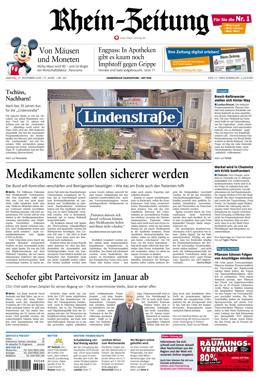 Rhein-Zeitung Kreis Ahrweiler vom Samstag, 17.11.2018