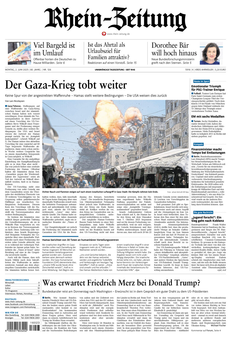 Rhein-Zeitung Kreis Ahrweiler vom Montag, 02.06.2025