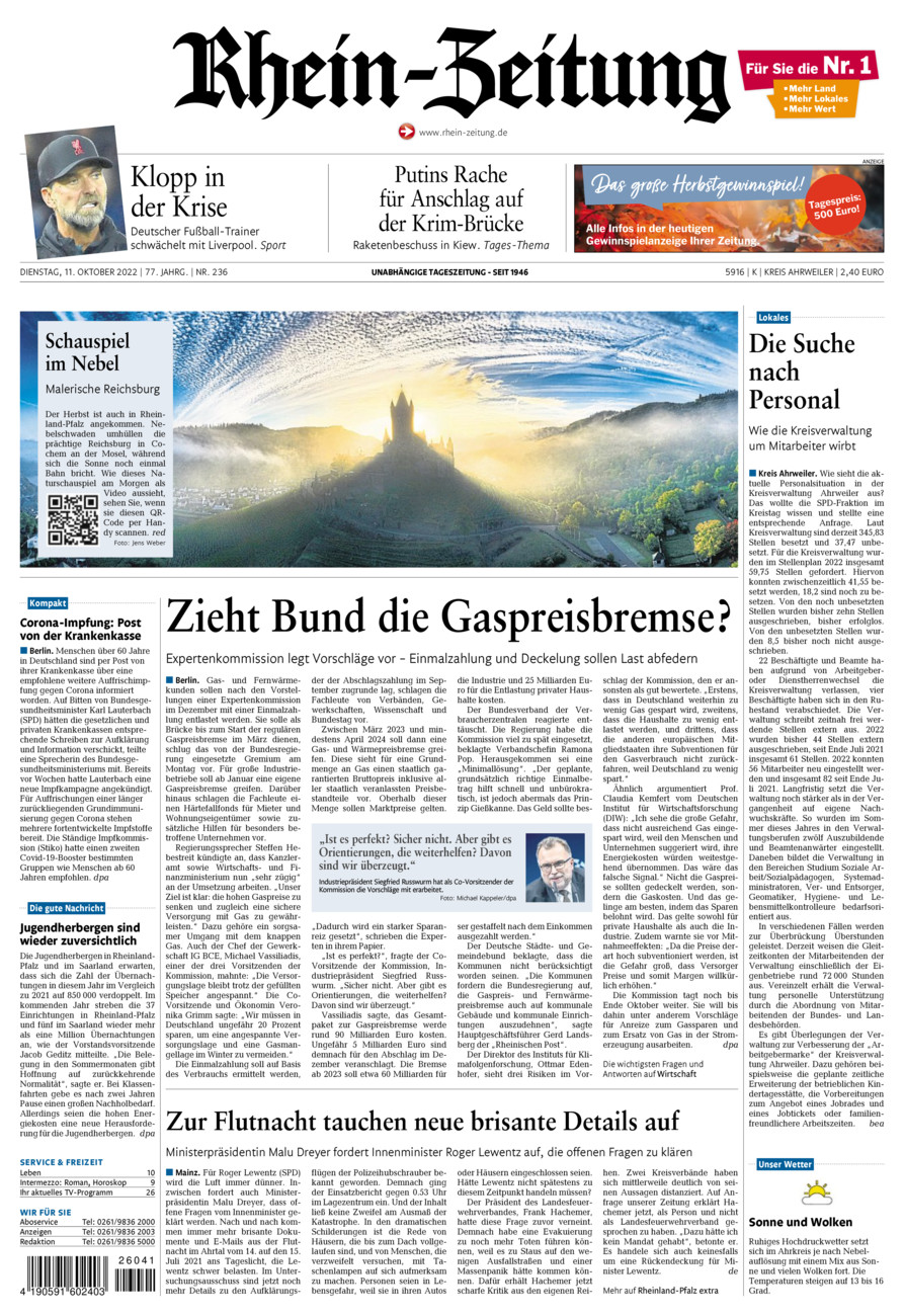 Rhein-Zeitung Kreis Ahrweiler vom Dienstag, 11.10.2022