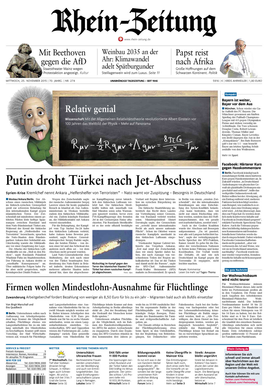Rhein-Zeitung Kreis Ahrweiler vom Mittwoch, 25.11.2015