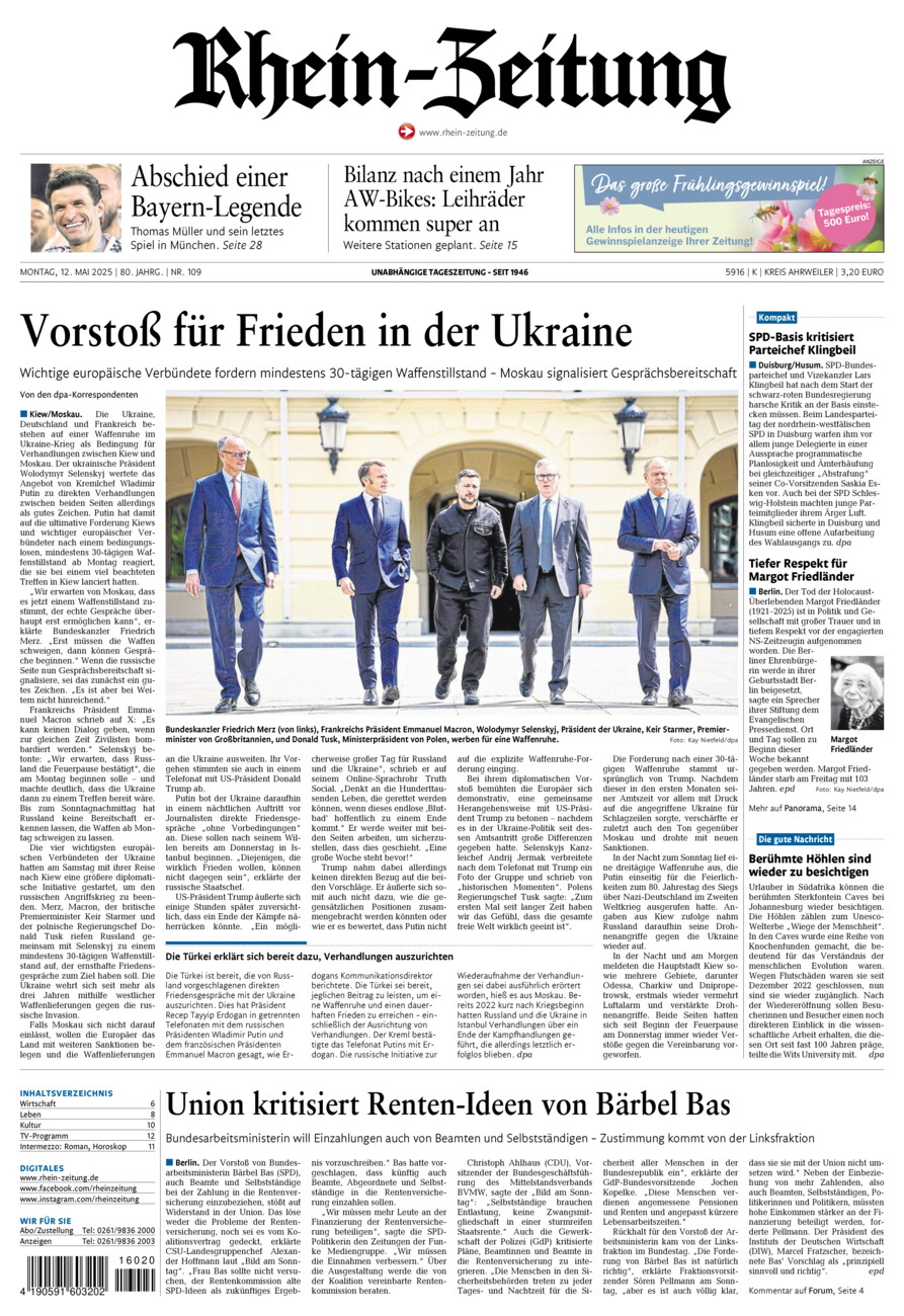 Rhein-Zeitung Kreis Ahrweiler vom Montag, 12.05.2025