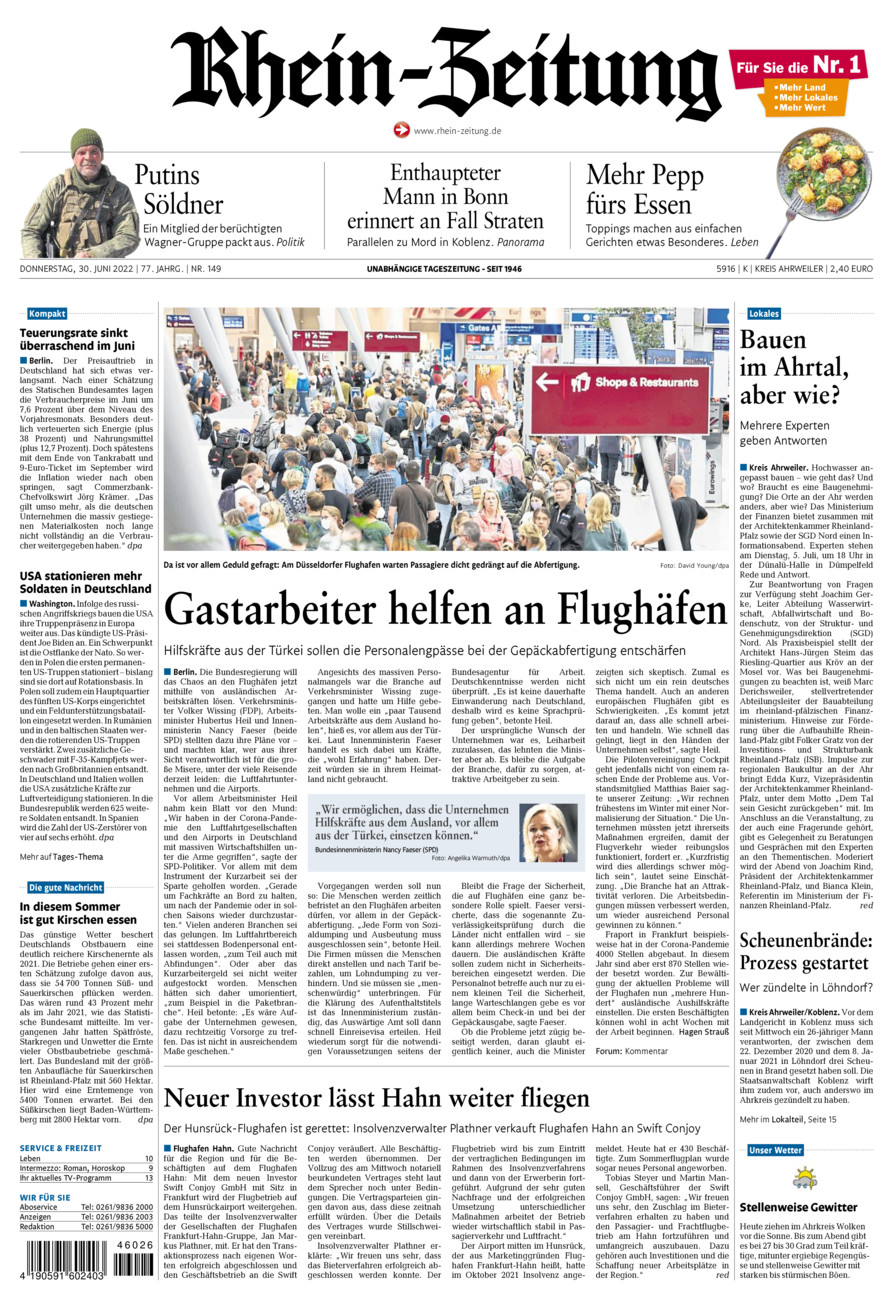 Rhein-Zeitung Kreis Ahrweiler vom Donnerstag, 30.06.2022
