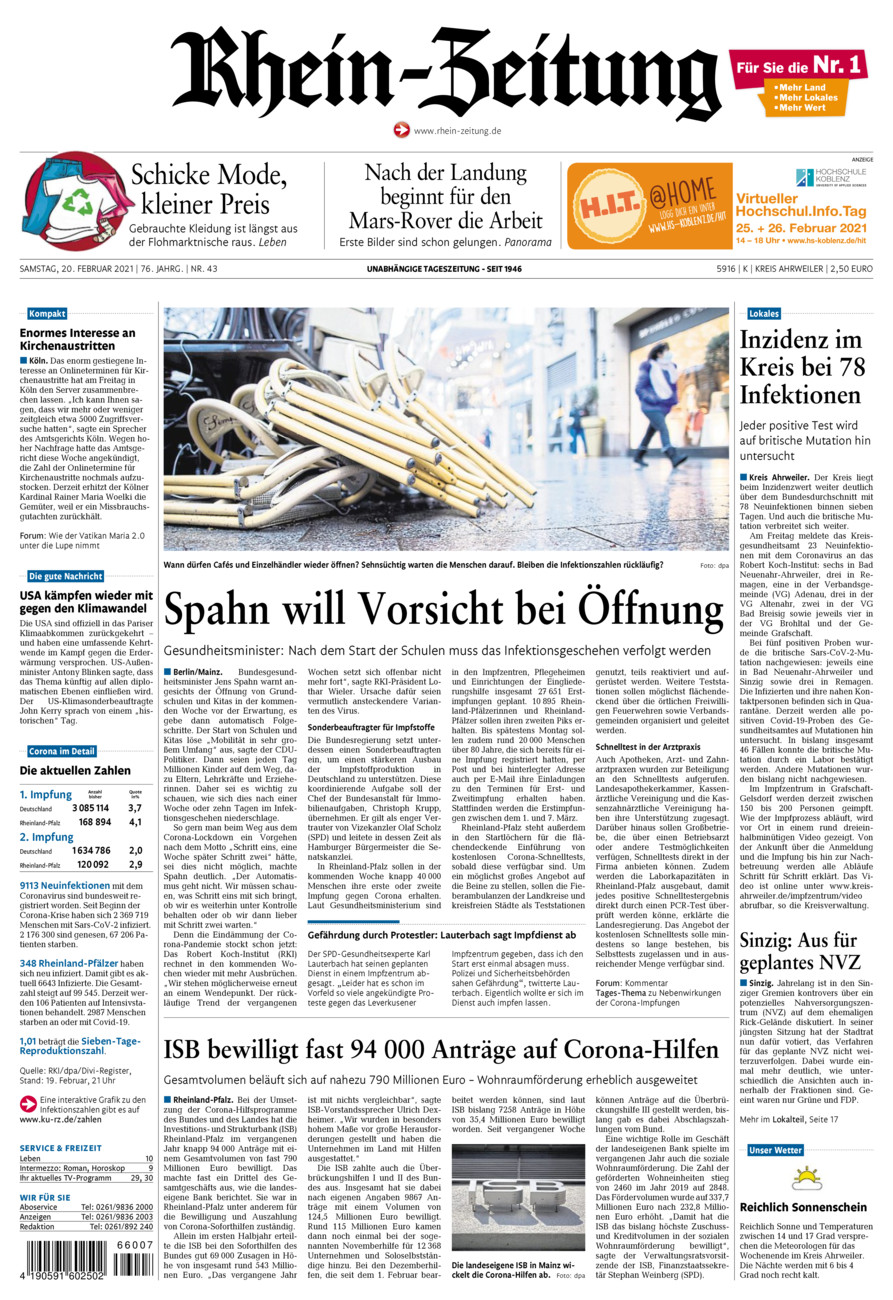 Rhein-Zeitung Kreis Ahrweiler vom Samstag, 20.02.2021
