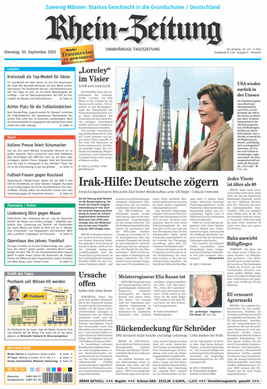 Rhein-Zeitung Kreis Ahrweiler vom Dienstag, 30.09.2003