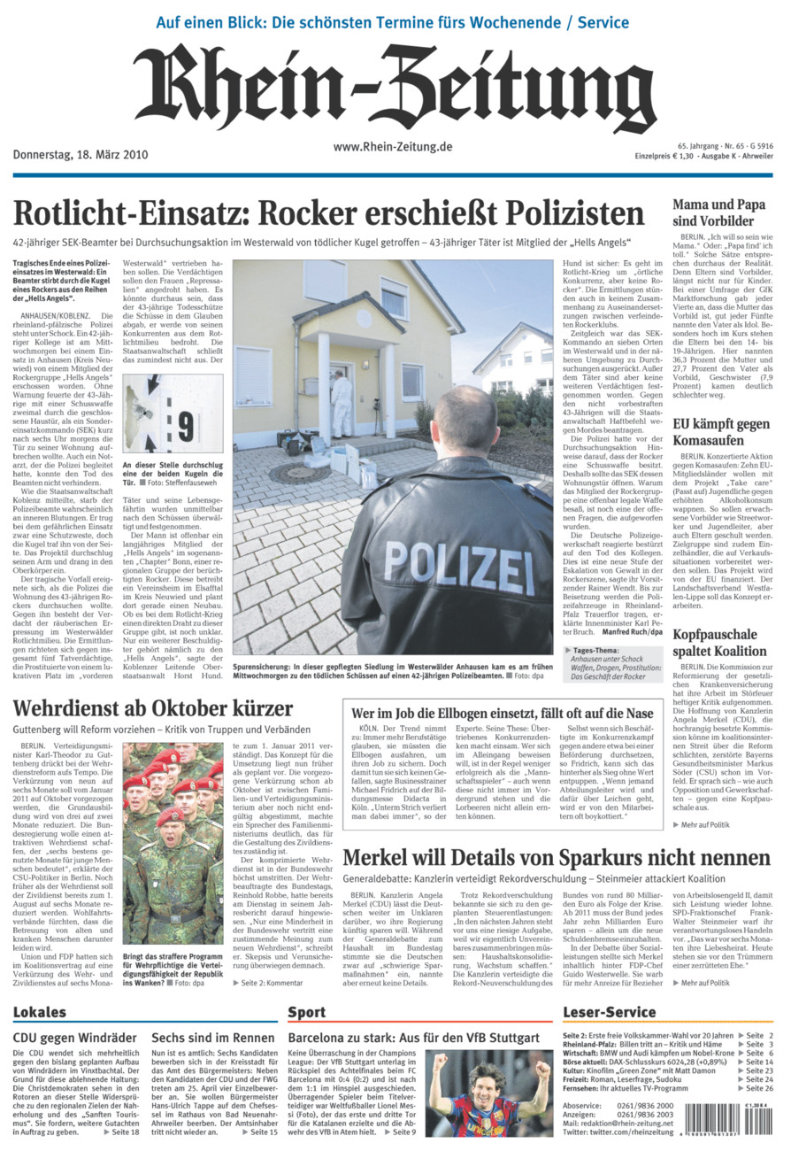 Rhein-Zeitung Kreis Ahrweiler vom Donnerstag, 18.03.2010