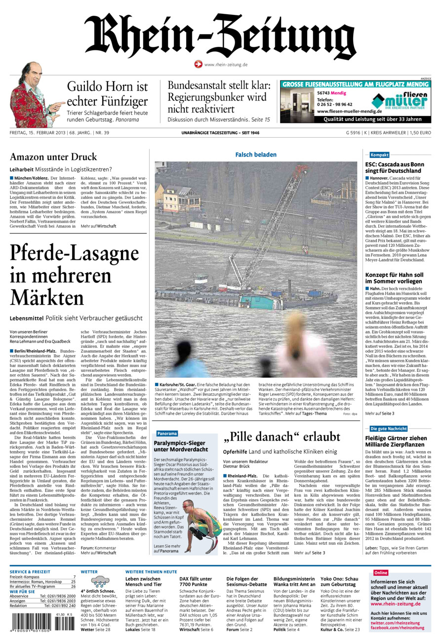 Rhein-Zeitung Kreis Ahrweiler vom Freitag, 15.02.2013