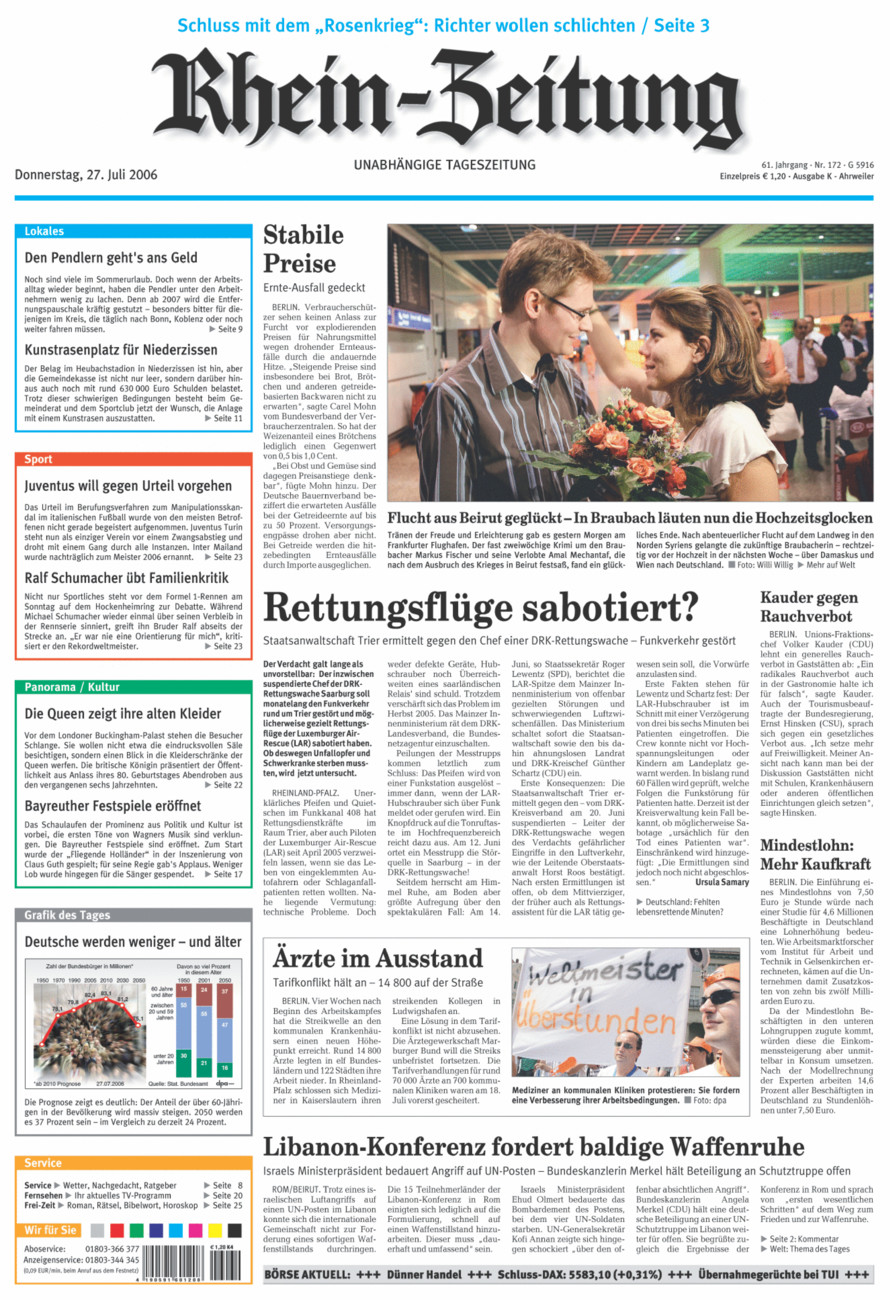 Rhein-Zeitung Kreis Ahrweiler vom Donnerstag, 27.07.2006