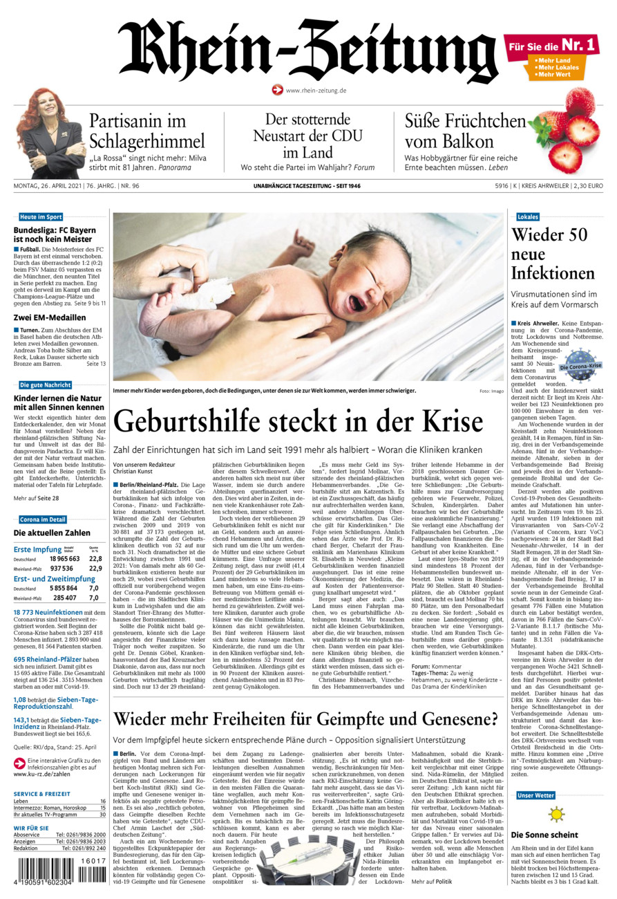 Rhein-Zeitung Kreis Ahrweiler vom Montag, 26.04.2021