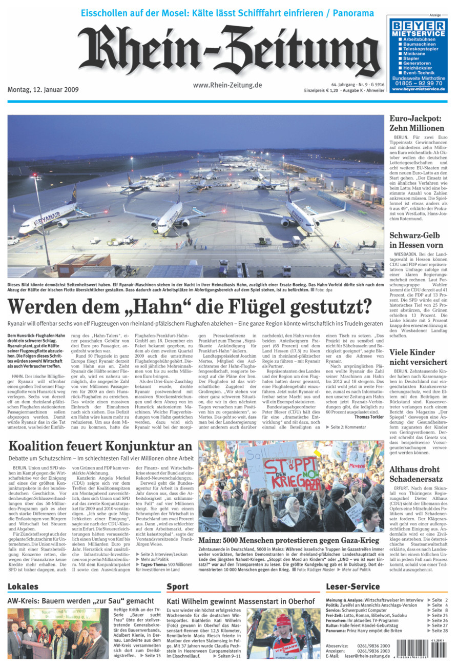 Rhein-Zeitung Kreis Ahrweiler vom Montag, 12.01.2009