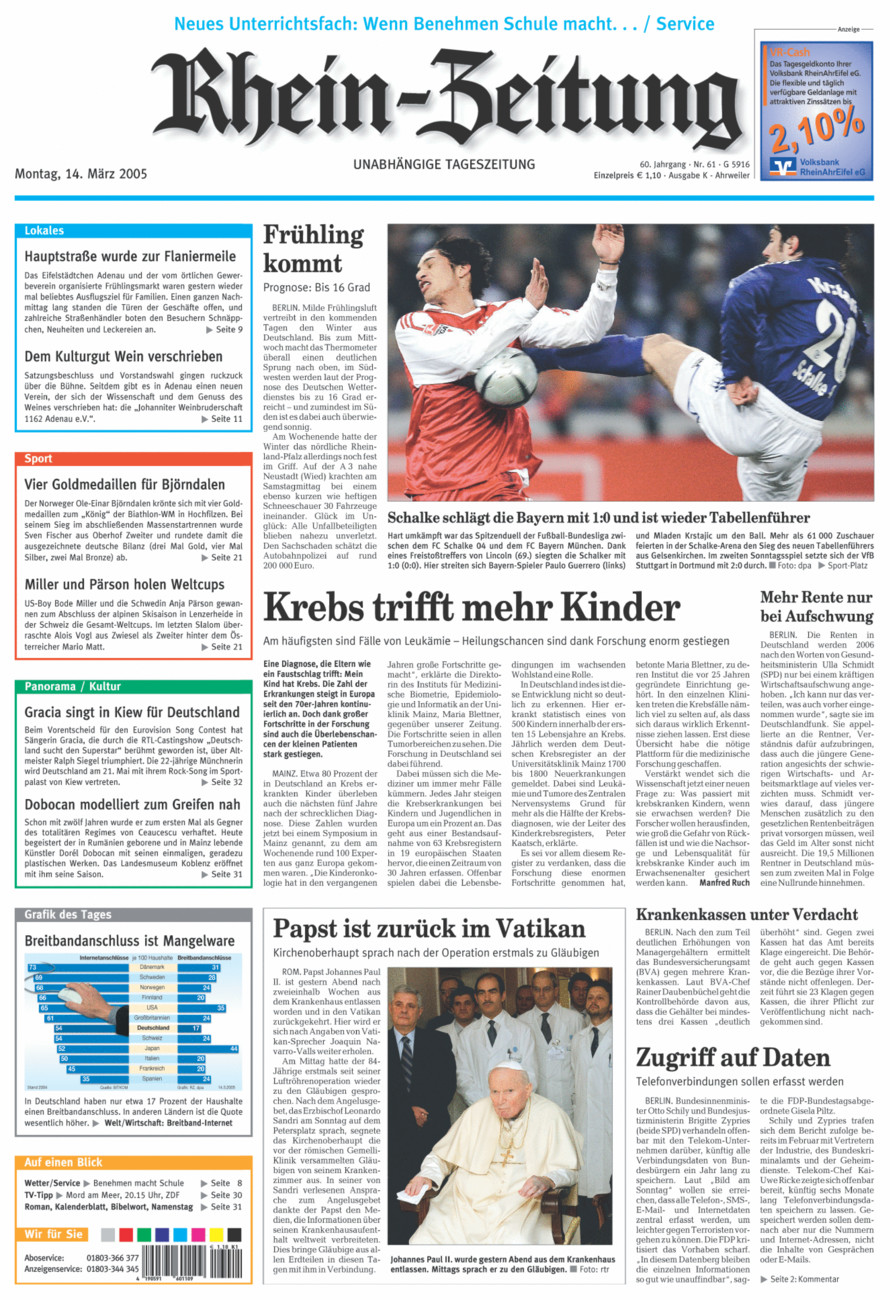 Rhein-Zeitung Kreis Ahrweiler vom Montag, 14.03.2005