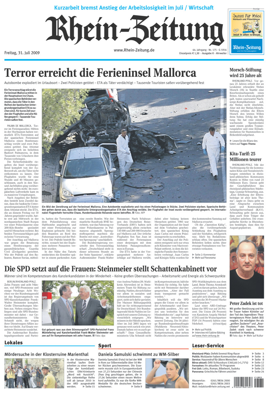 Rhein-Zeitung Kreis Ahrweiler vom Freitag, 31.07.2009