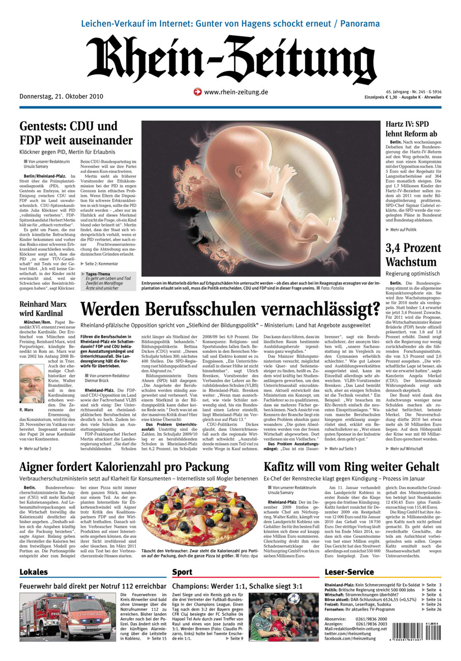 Rhein-Zeitung Kreis Ahrweiler vom Donnerstag, 21.10.2010