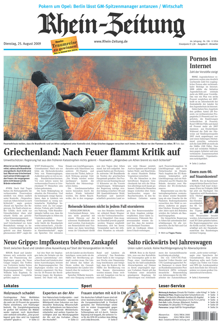 Rhein-Zeitung Kreis Ahrweiler vom Dienstag, 25.08.2009