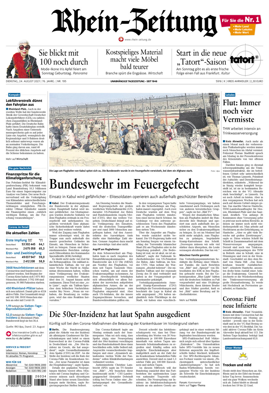 Rhein-Zeitung Kreis Ahrweiler vom Dienstag, 24.08.2021