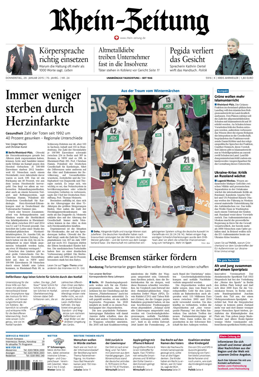 Rhein-Zeitung Kreis Ahrweiler vom Donnerstag, 29.01.2015