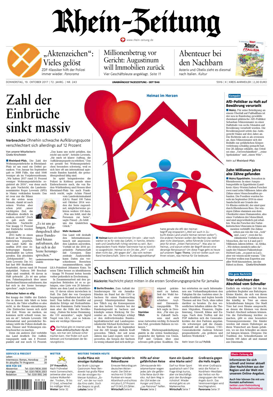 Rhein-Zeitung Kreis Ahrweiler vom Donnerstag, 19.10.2017
