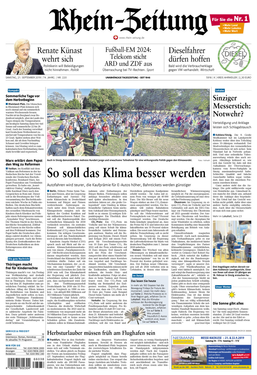 Rhein-Zeitung Kreis Ahrweiler vom Samstag, 21.09.2019