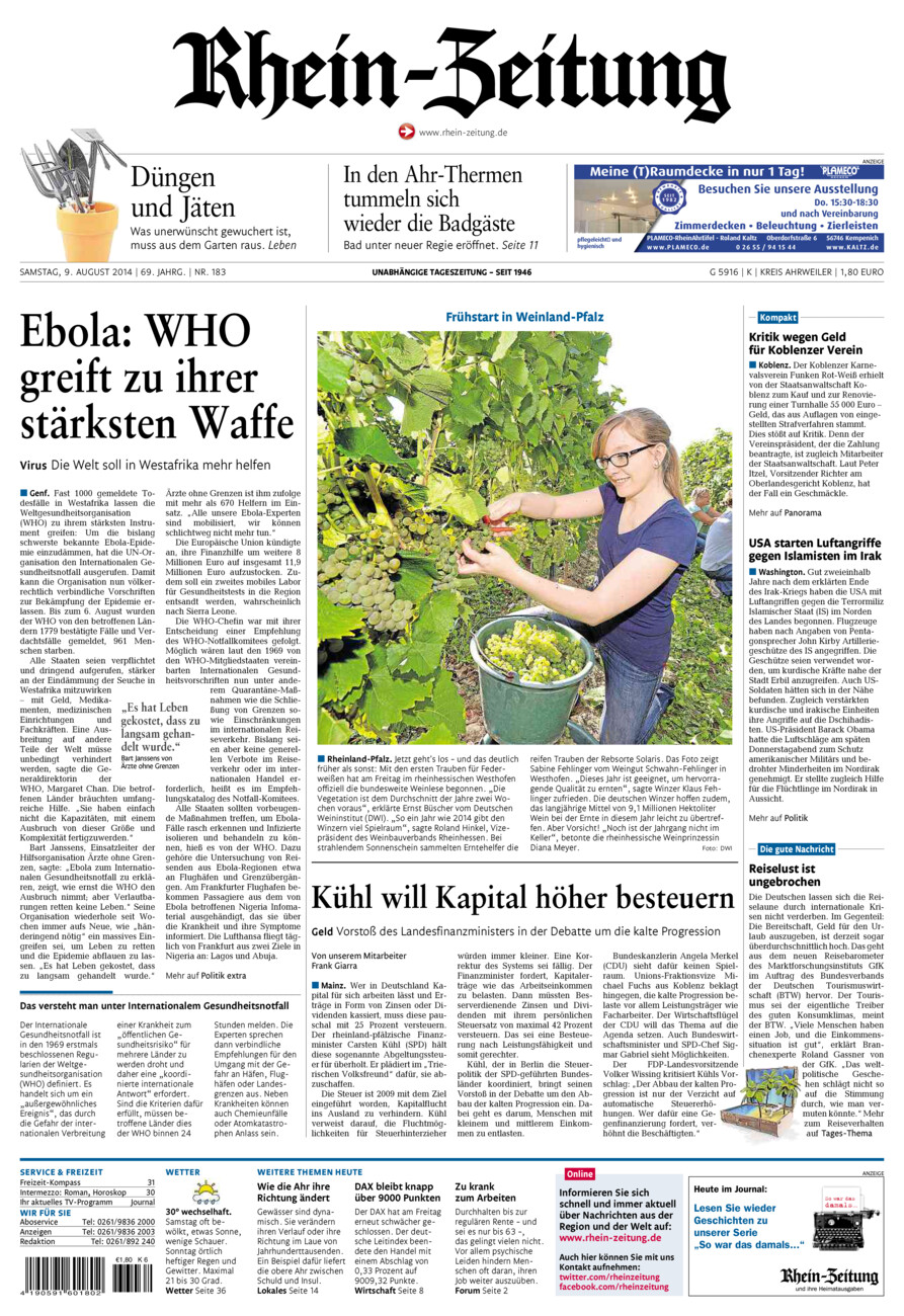 Rhein-Zeitung Kreis Ahrweiler vom Samstag, 09.08.2014