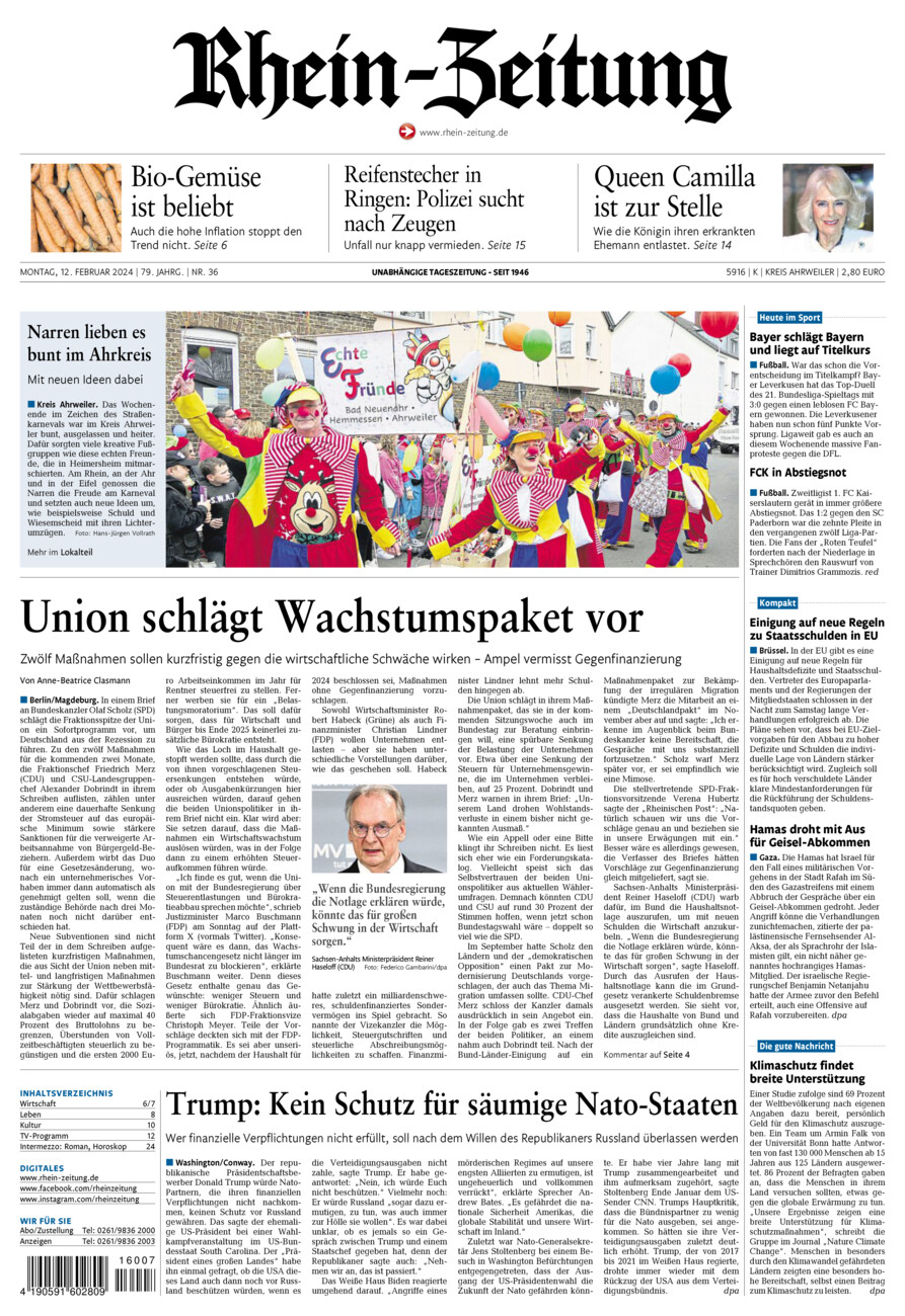 Rhein-Zeitung Kreis Ahrweiler vom Montag, 12.02.2024