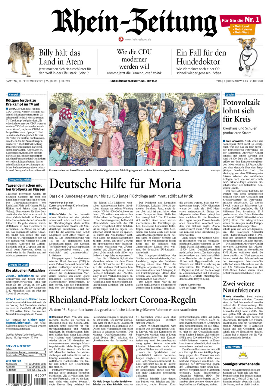Rhein-Zeitung Kreis Ahrweiler vom Samstag, 12.09.2020