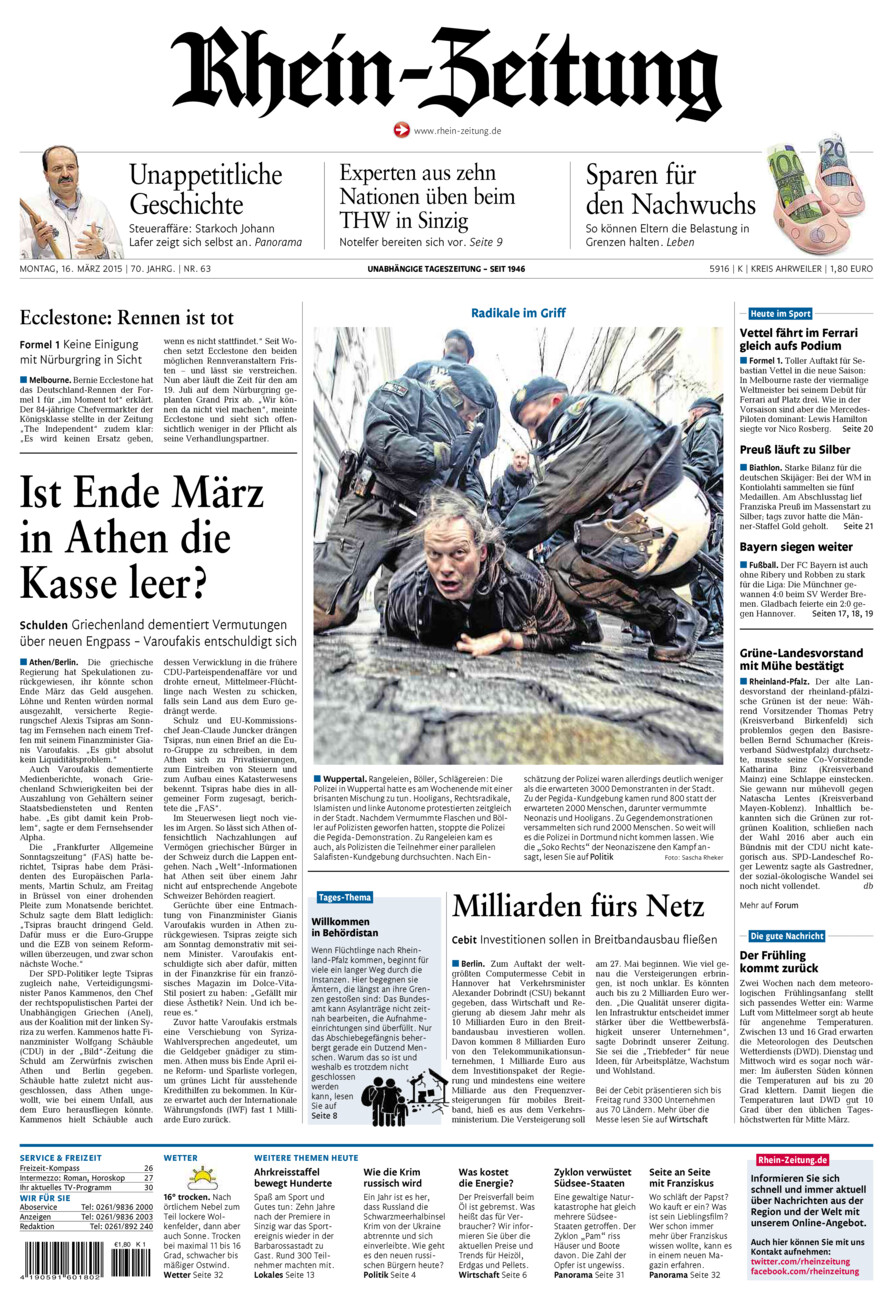 Rhein-Zeitung Kreis Ahrweiler vom Montag, 16.03.2015