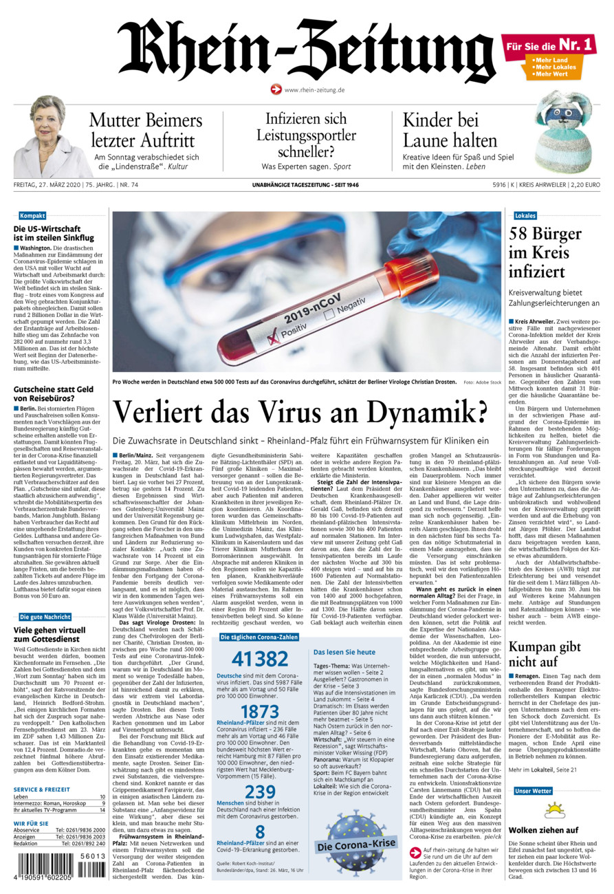 Rhein-Zeitung Kreis Ahrweiler vom Freitag, 27.03.2020