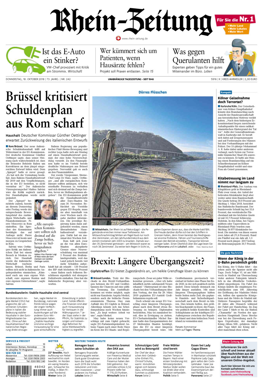 Rhein-Zeitung Kreis Ahrweiler vom Donnerstag, 18.10.2018
