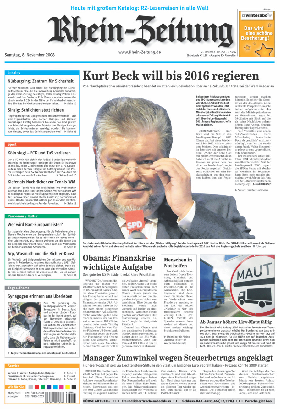 Rhein-Zeitung Kreis Ahrweiler vom Samstag, 08.11.2008