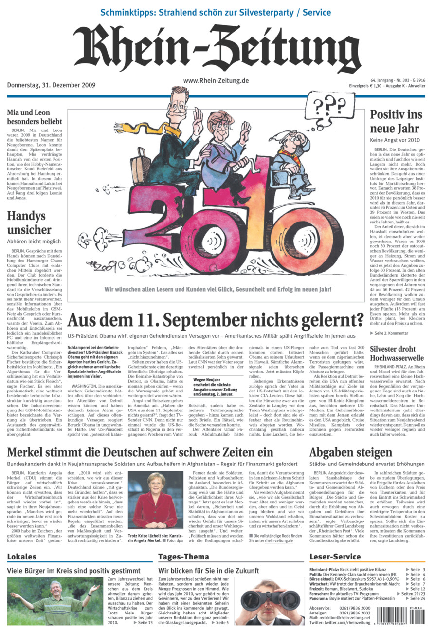 Rhein-Zeitung Kreis Ahrweiler vom Donnerstag, 31.12.2009