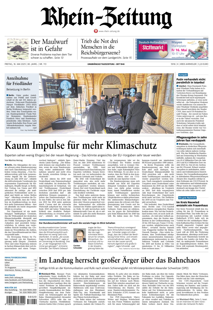 Rhein-Zeitung Kreis Ahrweiler vom Freitag, 16.05.2025