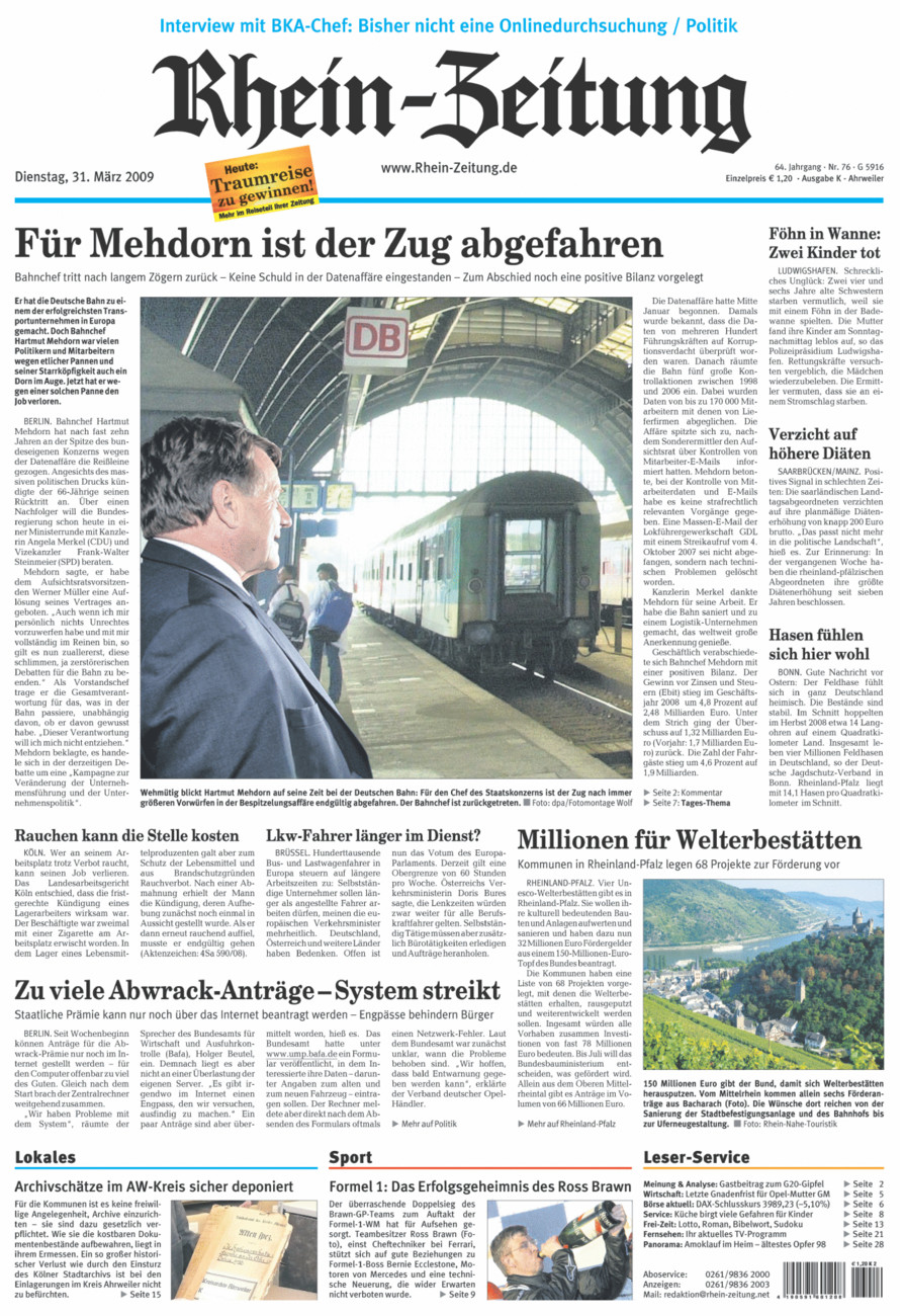 Rhein-Zeitung Kreis Ahrweiler vom Dienstag, 31.03.2009