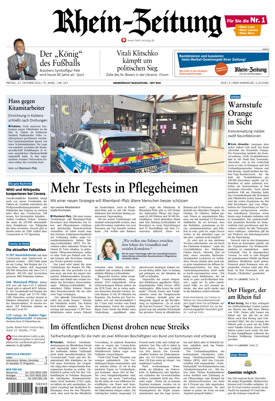 Rhein-Zeitung Kreis Ahrweiler vom Freitag, 23.10.2020